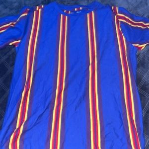 Blue shirt with red and yellow lines